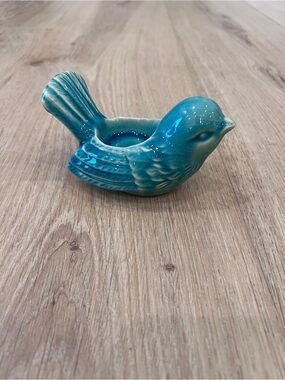 Vintage Blue Crackle Glaze Ceramic Bird Tealight Holder